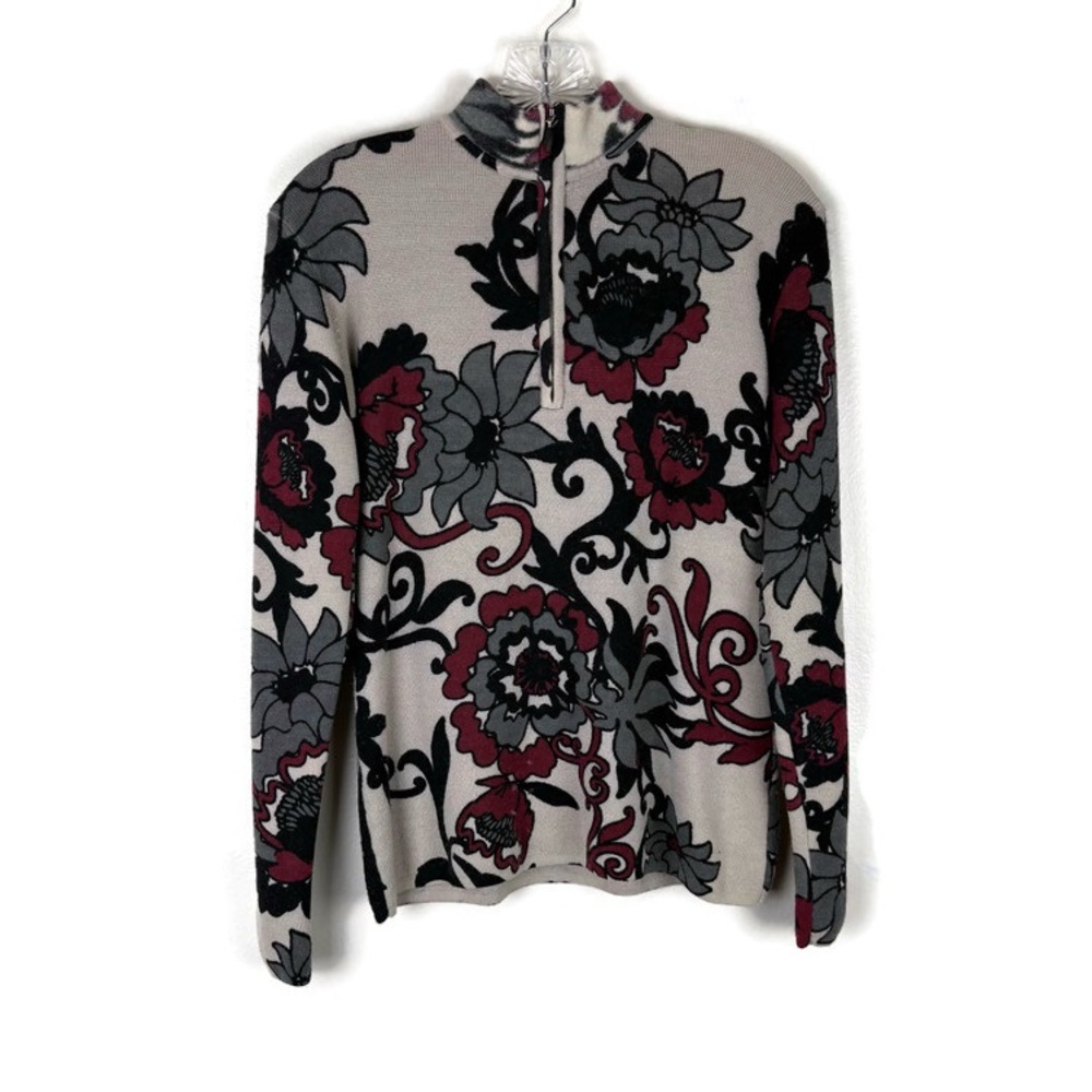 Title Nine Mock Neck Floral Print Long Sleeve 1/4 Zip Pullover Sweater in Multi